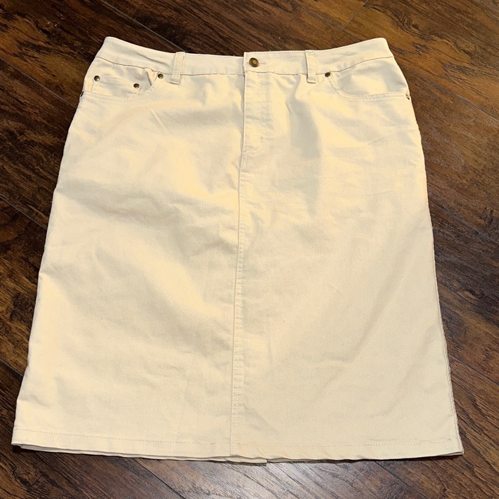 Classic Women's Stretchy Light Khaki Jean Pencil Midi Skirt 16W